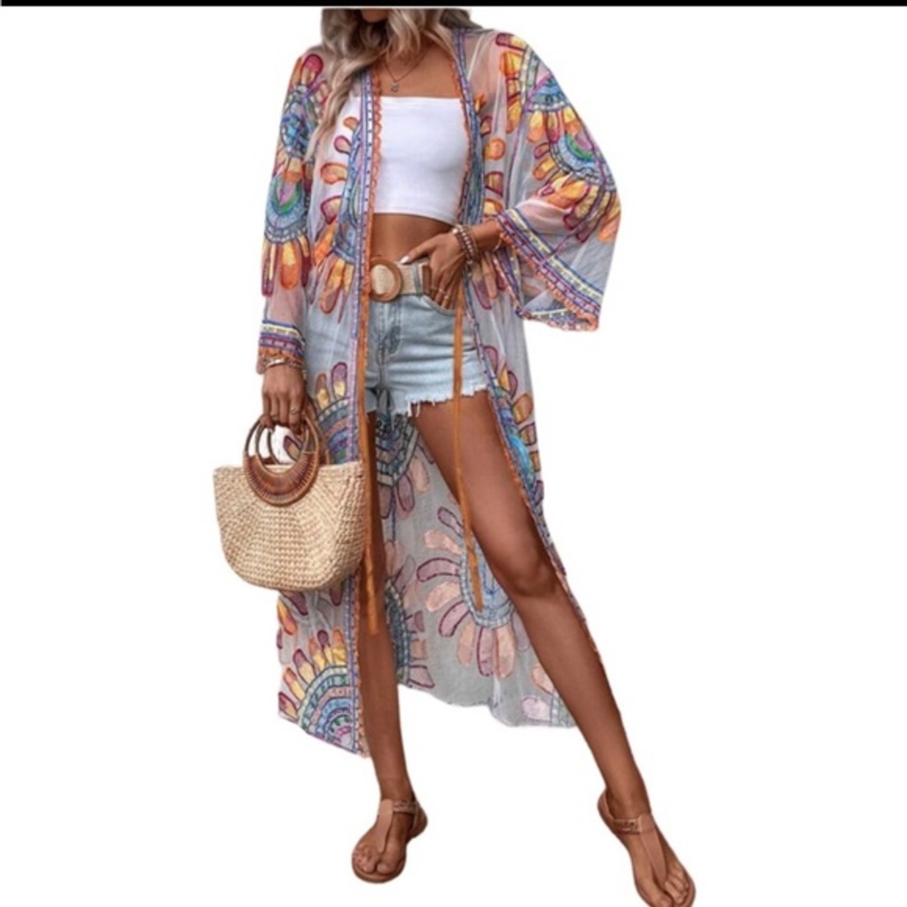 Colorful embroidery cover up